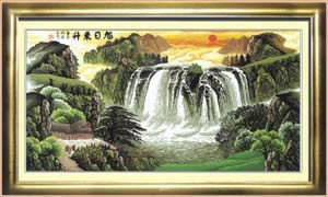 十字绣高清彩色印刷图纸风景FJ002旭日东升cross stitch