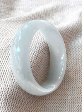 正品白色/白灰色纯净猫眼水晶石加厚手镯 强光效应切刻面配玉镯子