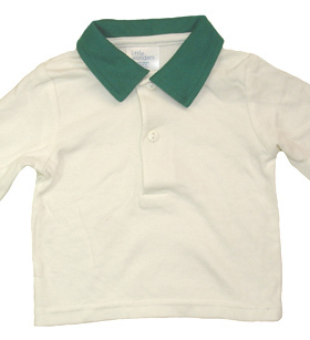 乐天BABY*LITTLEWONDERS 0-9个月绿白全棉翻领长袖T恤 11579