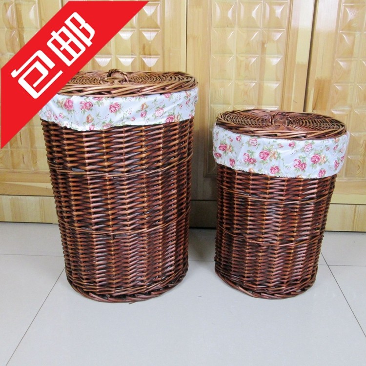 包邮田园藤编桶有盖大号收纳脏衣篮收纳筐桶柳编定做洗衣篮洗衣筐