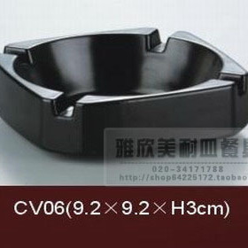 美耐皿密胺树脂仿瓷酒店饭店餐馆方形烟灰缸黑色烟盅塑料防摔商用