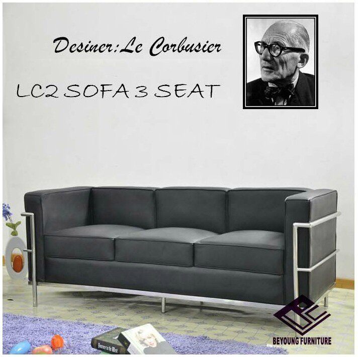 LC2 SOFA 黑色全真皮三位沙发 柯布西耶沙发