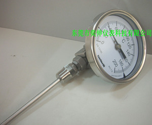 。100MM万向型0-200度全不锈钢温度计1/2PT牙，万向双金属温度计