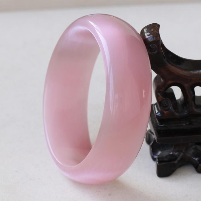 饰品斯里兰卡自然嫩粉红色猫眼石水晶手镯 光闪亮面中宽型玉镯子
