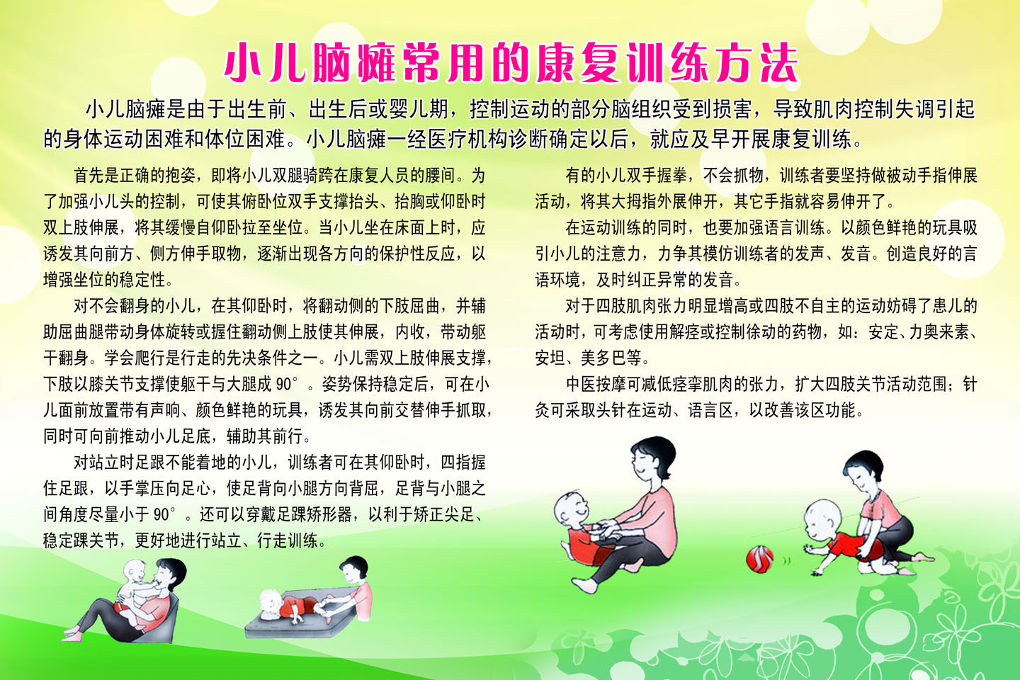 海报印制210展板素材制作6530小儿脑瘫常用的康复训练方法