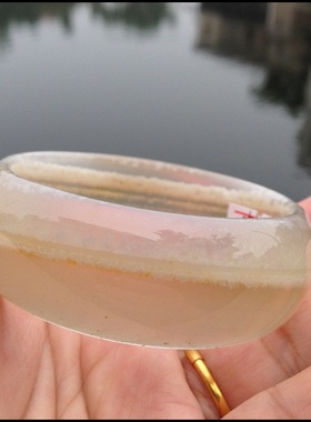 巴西天然水晶雪花玛瑙手镯原色无烧冰透玉髓加宽加厚女情侣礼100