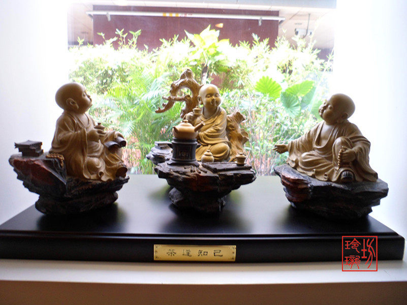 包邮台湾铁丸石 石雕摆件 一角禅小沙弥摆件茶逢知已 石愿正品
