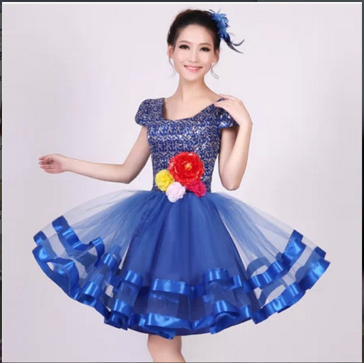 新款亮片演出服装时尚小短裙表演服现代舞蹈合唱服舞台装蓬蓬裙女