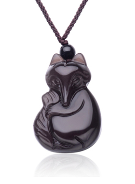 天然冰种挂坠项链黑曜石狐狸