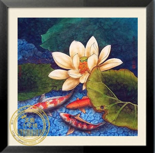 超清晰彩色十字绣重绘图纸/源文件 荷花鲤鱼