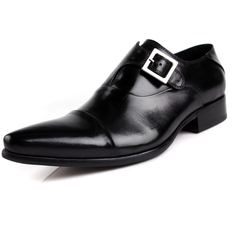 新款商务正装牛皮鞋男士皮鞋鞋男真皮男鞋 透气英伦搭扣皮鞋子男