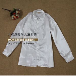 女童白色绸面衬衫少儿合唱服装演出衬衣儿童舞蹈亮面光滑光面男童