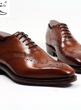 ci'e(其艾) 方头整皮布洛克雕花系带牛津款固特异减震透气定制鞋