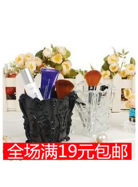 韩国复古风格蝴蝶雕花立体刷具筒 化妆品收纳盒