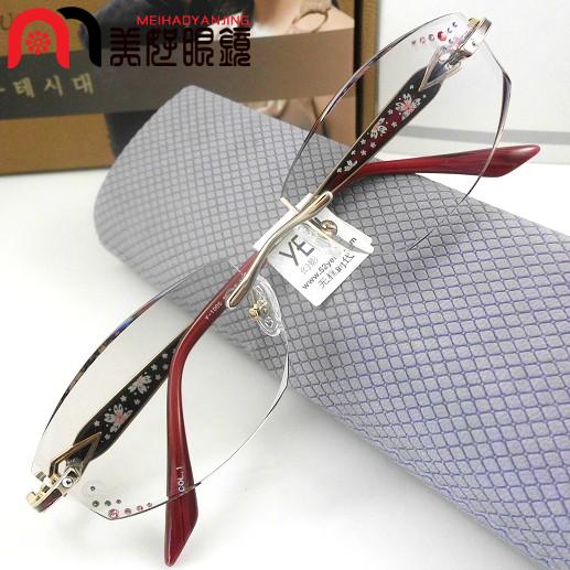 韩国无框切边镶钻雕花近视眼镜