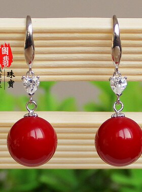 925银勾锆石珊瑚耳环耳坠耳饰情人节本命年生日老婆女友妈妈礼物