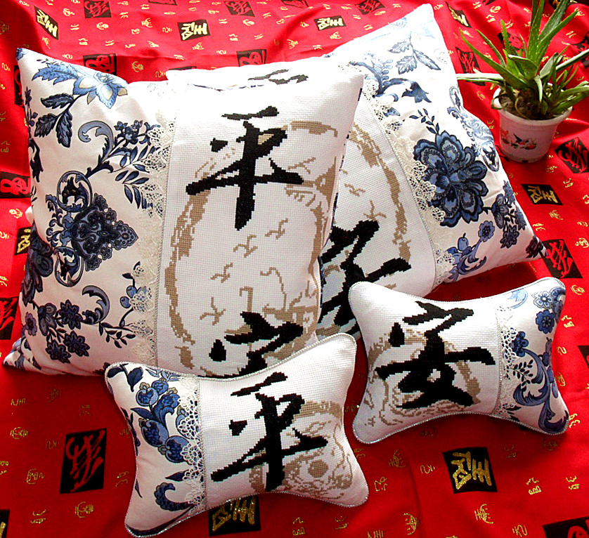 印花靠枕套汽车成品机绣