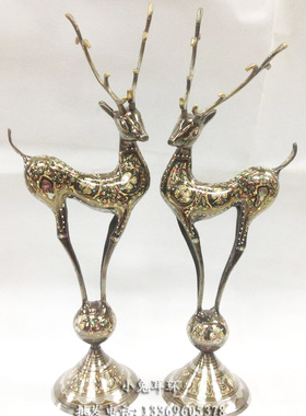 巴基斯坦铜器踩球对鹿高官鹿别墅家居装饰铜鹿摆件欧式工艺品