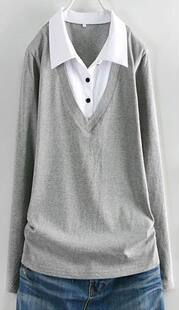 女装 T恤 胖装 休闲假两件套纯棉长袖 C201 2024春夏秋款 客衣都加大码