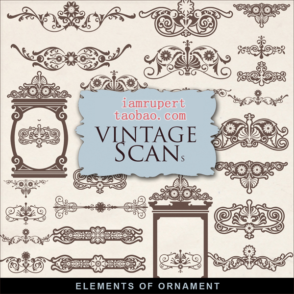 拼贴PNG水印素材 欧式古典花纹边角纹理咖色标签蕾丝设计素材Y686