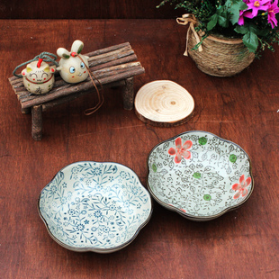 促销手绘陶瓷花形碟味碟/醋油碟 水果沙拉碗 蘸碟 小碗子梅花