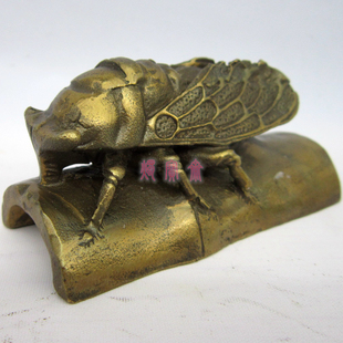 纯铜质一鸣惊人金蝉子风水摆件竹节蝉知了镇纸知足常乐文玩手把件