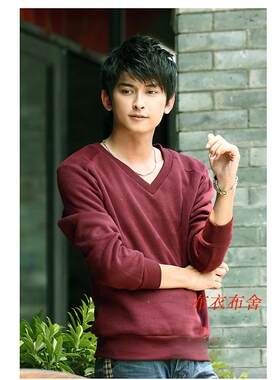 新款加肥加大男士韩版休闲长袖V领卫衣百搭舒适居家运动服可定做