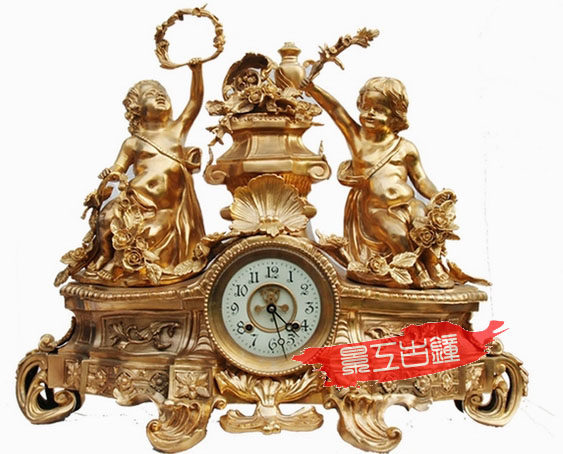 仿古座钟 欧式机械座钟 摆设饰品 软装工艺纯铜果盘理石钟620MM