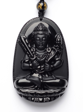 天然黑曜石虚空藏生肖牛吊坠项链