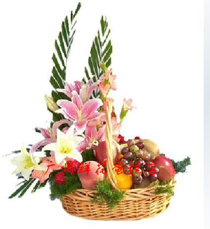 节日送礼水果鲜花礼品篮广州鲜花水果篮速递送广州荔湾越秀海珠