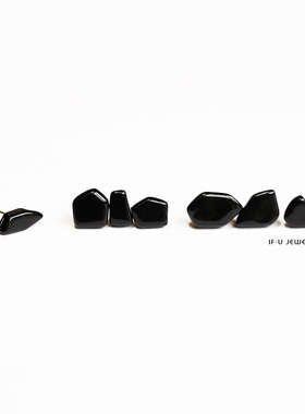 IFU原创品牌首饰玲珑系列黑色光面几何形小耳钉不对称男女情侣款