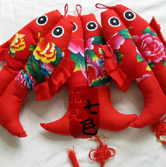 手工缝制工艺品祥如意布鱼挂饰纯棉纯手工蓝印花布艺手工制作