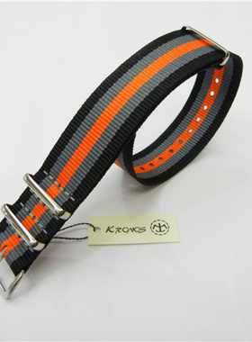 18mm20mm22mm NATO 北约帆布尼龙表带 黑灰橙色 适合潜水手表