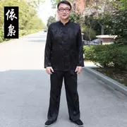 Đàn ông trung niên phù hợp với áo dài tay mùa xuân và mùa thu quốc gia phù hợp với áo sơ mi kungfu Quần áo phù hợp với Hanfu - Trang phục dân tộc