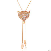 Mail compose good jewelry Korea fashion Fox head worn on both sides full Rhinestone Charm long necklace tassel necklace