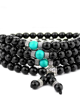 天然黑玛瑙多圈男女款佛珠手链