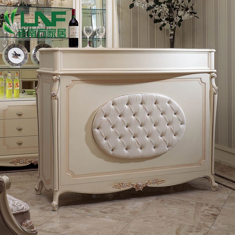 新古典实木酒吧台 欧式简约白色前台收银台 宫廷会所酒店吧台定制