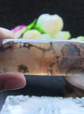 天然巴西象形图腾山景玛瑙手镯