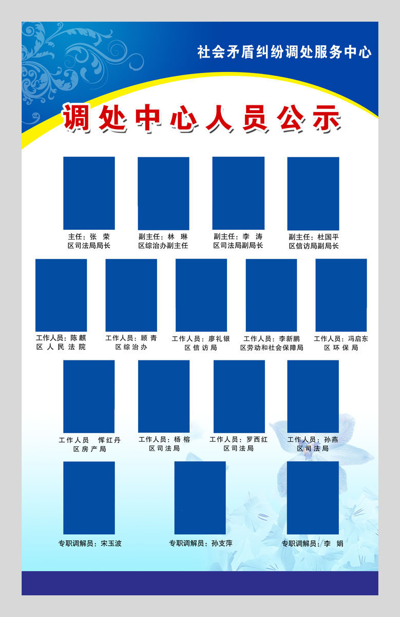 596海报印制海报展板素材820社会矛盾纠纷调处服务中心人员公示