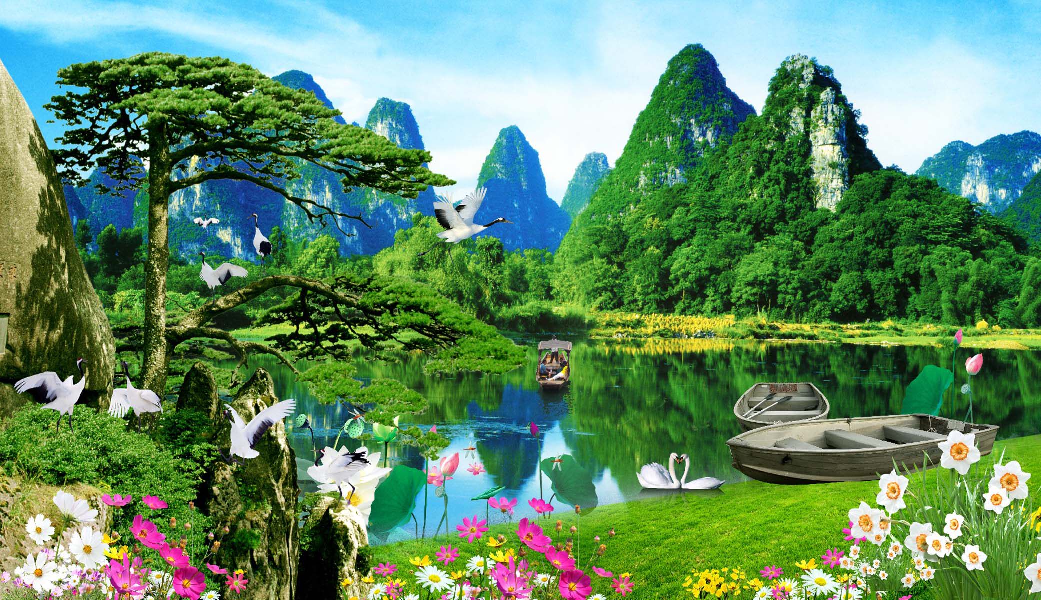 海报印制195素材清明节吊旗展板82桂林山水甲天下 psd