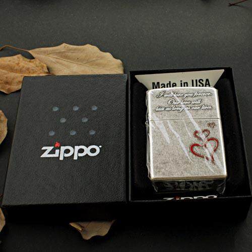 美国原装正品 ZIPPO打火机 芝宝韩款 古银红心爱情 专柜正版限量