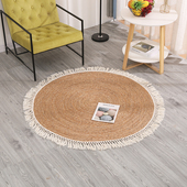 86M0手工麻绳编织地垫家用客厅圆形地毯复古田园风卧室床边地毯垫