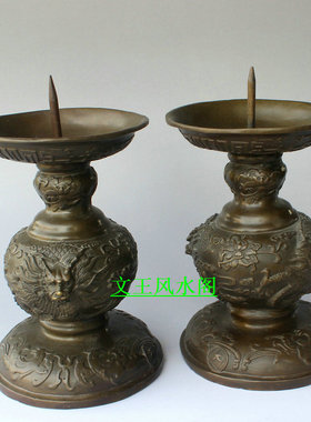 纯铜烛台佛前摆件