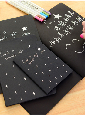 韩国文具 黑色内页车线本 涂鸦本 简单黑白梦笔记本 软抄本