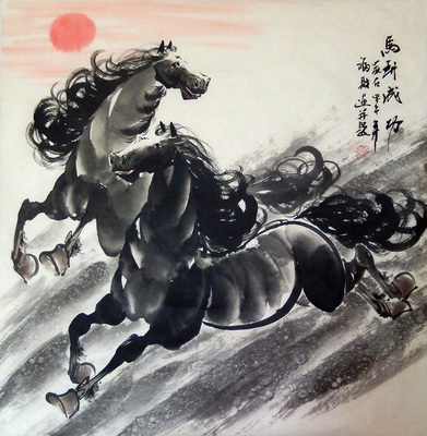 纯手绘国画骏马画走兽四尺斗方书房挂画办公室装饰画 马到成功 50