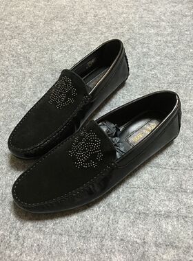 美国采购新上Roberto Cavalli黑磨砂漆皮低帮男平底休闲鞋乐福鞋