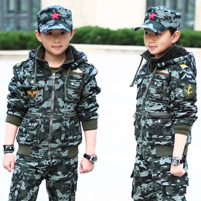 冬款加绒儿童迷彩服休闲套装