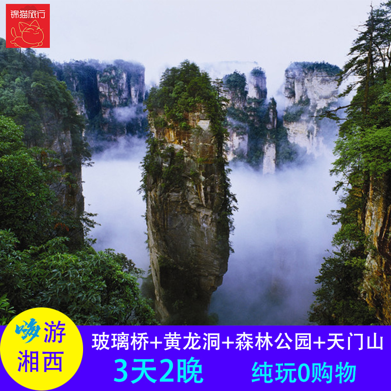 长沙张家界旅游纯玩3天2晚大峡谷玻璃桥天门山国家森林公园跟团游