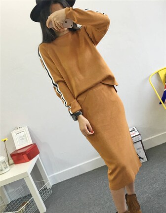 秋装两件套连衣裙子秋季中长款韩版套头毛衣女