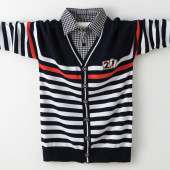 纯棉外套儿童假两件童装 男童开衫 全棉中大童针织衫 新款 毛衣春秋装